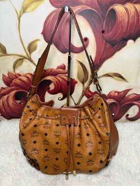 MCM Visetos Bucket Shoulder Bag Cognac Brown
